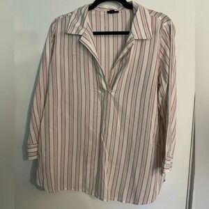 Ann Taylor Factory Womens Brick Red White Stripe Long Sleeve Blouse Sz Med